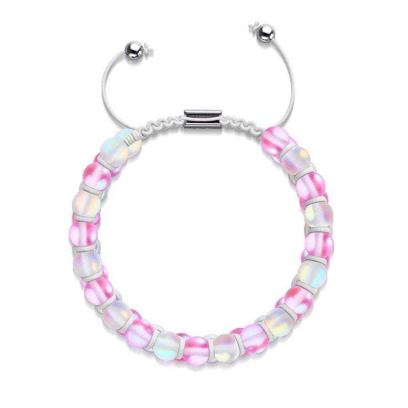 Pink and White | Silver | Double Mermaid Glass Bracelet