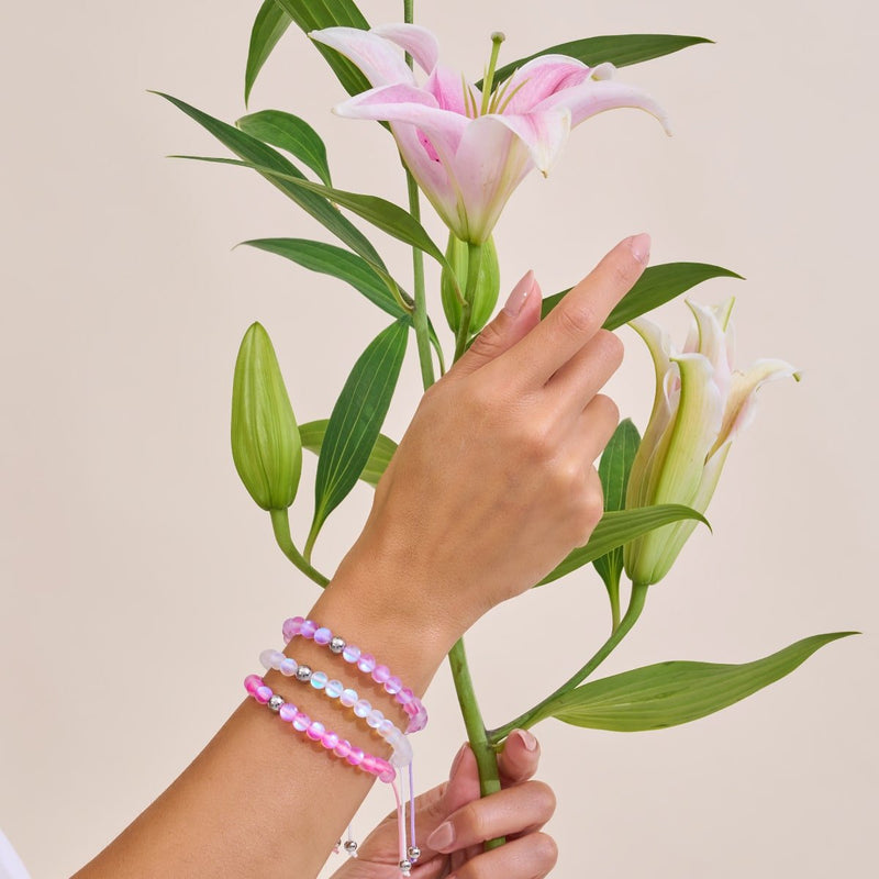 Pink | Silver | Mermaid Glass Macrame Bead Bracelet