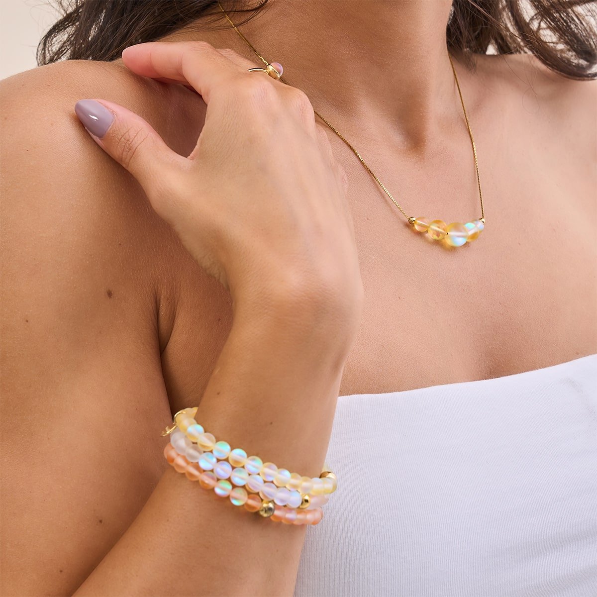 Rainbow White | Gold | Mermaid Glass Bead Bracelet