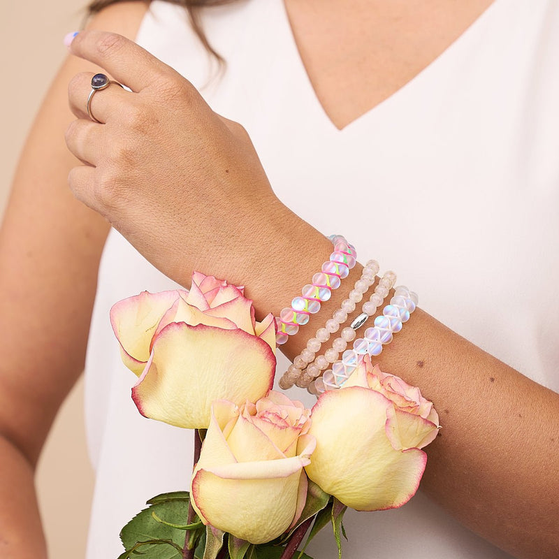 Rainbow White | Silver | Double Mermaid Glass Bracelet