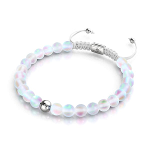 Rainbow White | Silver | Mermaid Glass Macrame Bead Bracelet
