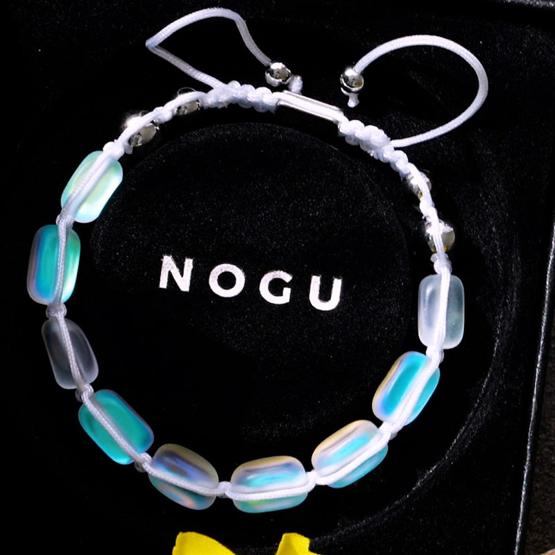 Rainbow White | Silver | Mermaid Glass Pebble Macrame Bracelet