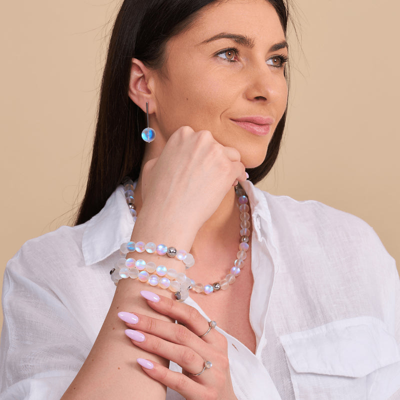 Rainbow White | Silver | Mermaid Glass Statement Bracelet