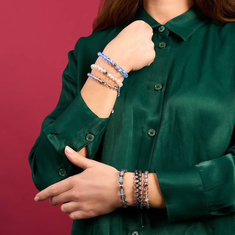 Sapphire | Silver | Mermaid Glass Macrame Bead Bracelet