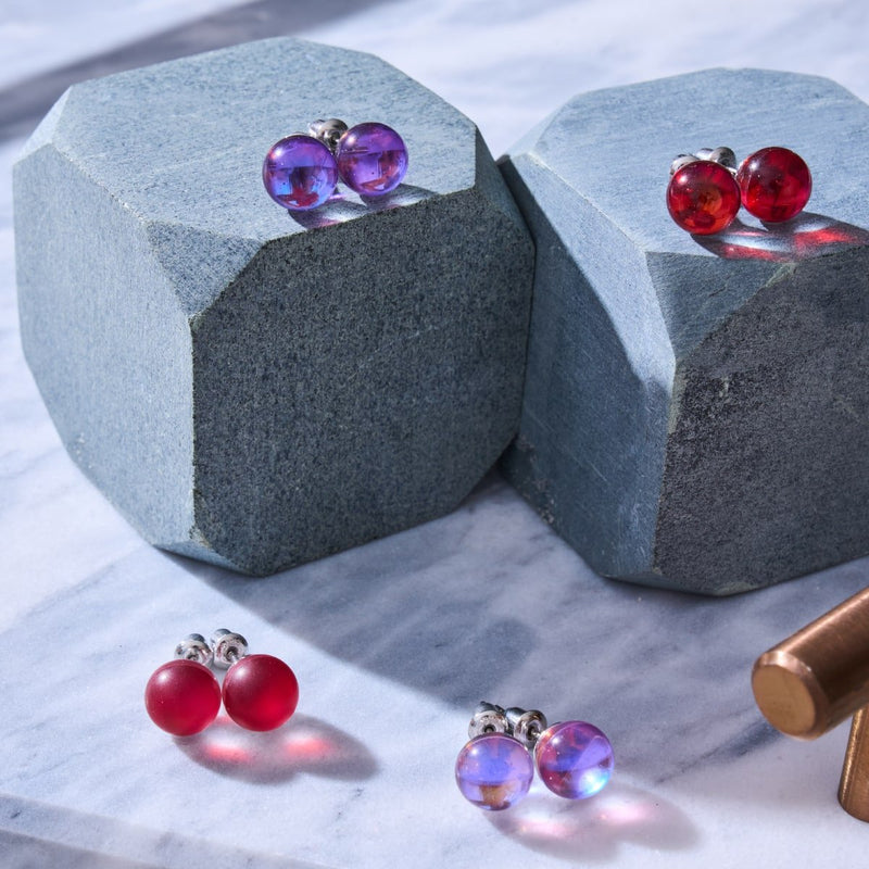 Dark Vermillion | .925 Sterling Silver | Mermaid Glass Stud Earrings