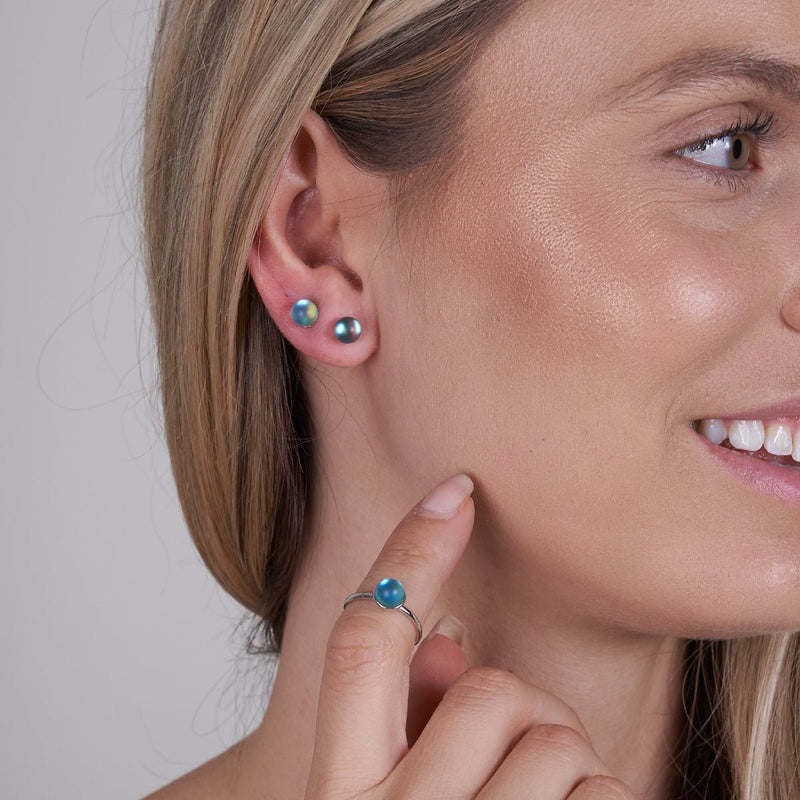 Grey | .925 Sterling Silver | Mermaid Glass Mini Stud Earrings