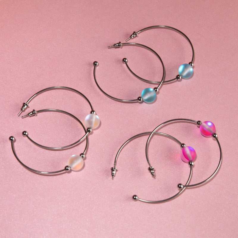 Pink | Silver | Mermaid Glass Hoop Earrings
