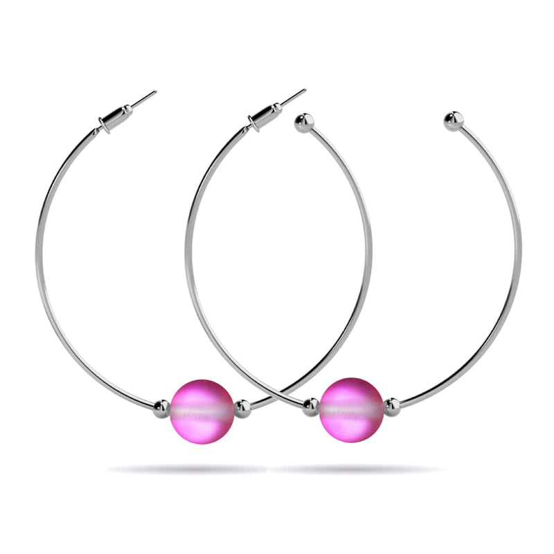 Pink | Silver | Mermaid Glass Hoop Earrings