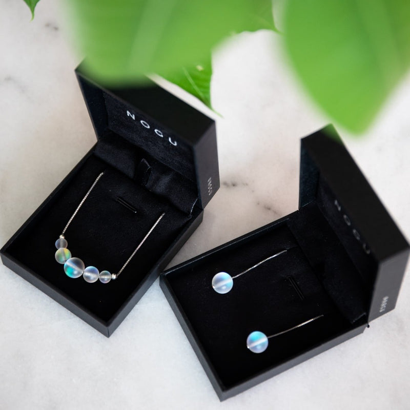 Rainbow White | .925 Sterling Silver | Mermaid Glass Chain Drop Threader Earrings