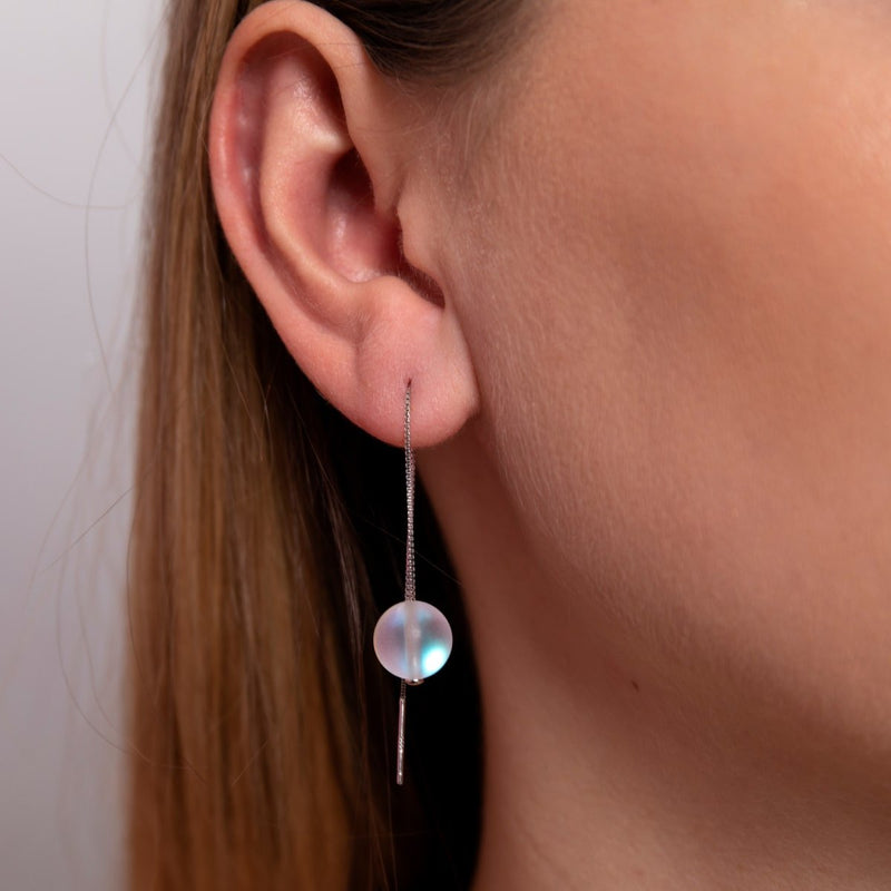 Rainbow White | .925 Sterling Silver | Mermaid Glass Chain Drop Threader Earrings