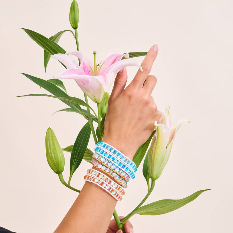 Rainbow White | Mermaid Glass | Spectrum Linen Wrap Bracelet