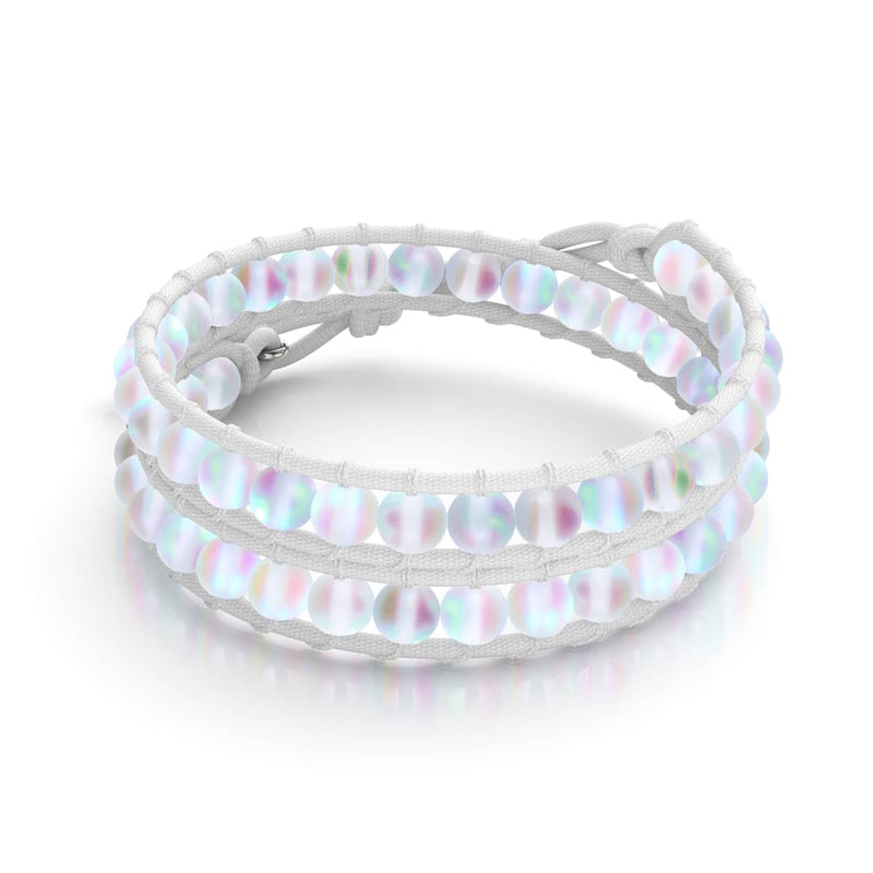 Rainbow White | Mermaid Glass | White Linen Wrap Bracelet