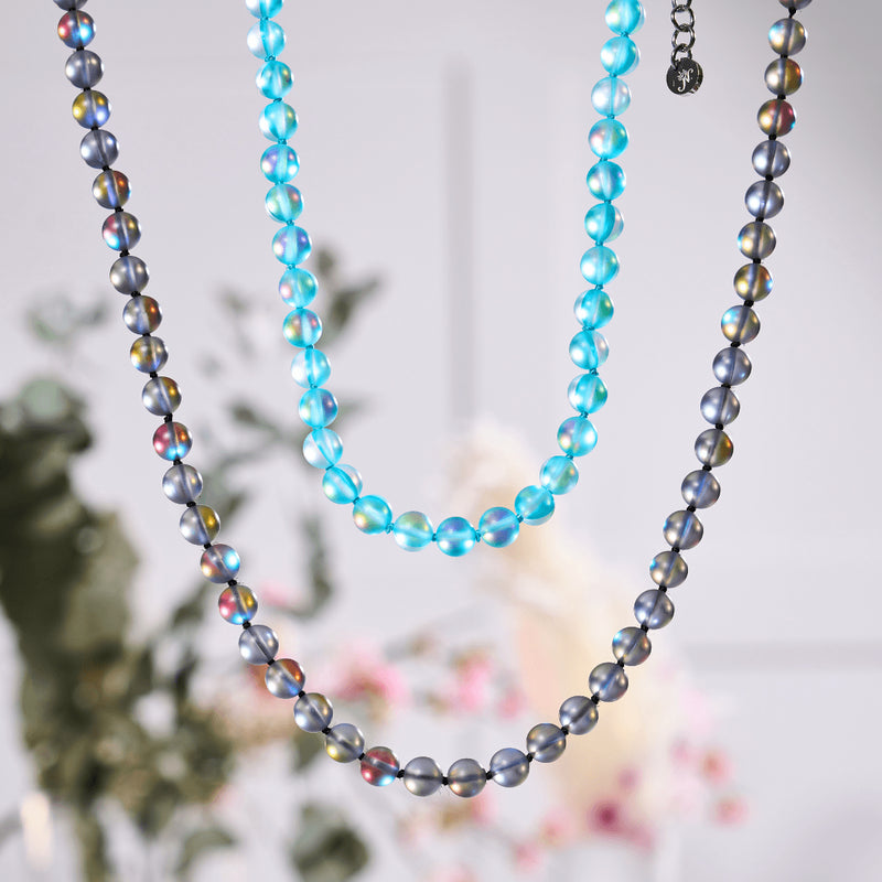 Grey | Silver | Mermaid Glass Knotted Necklace