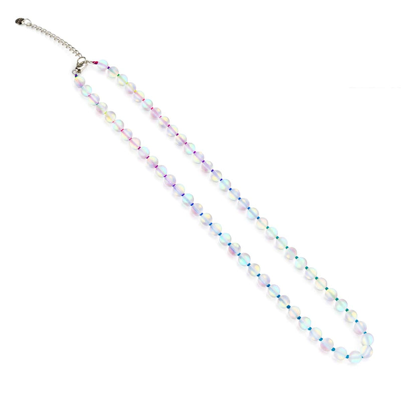 Rainbow White | Silver | Mermaid Glass Knotted Necklace