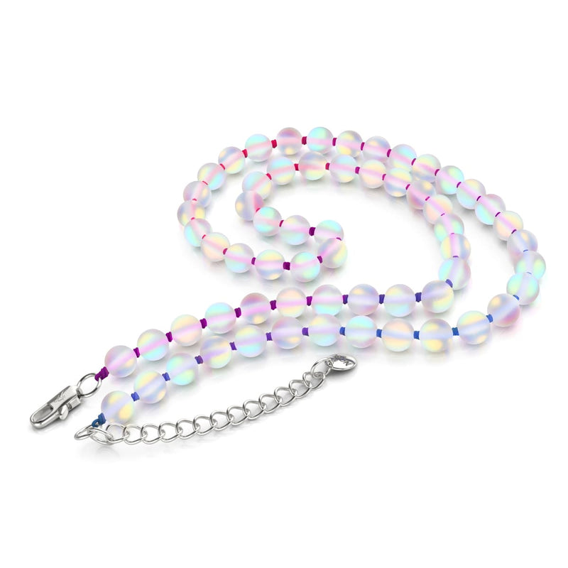 Rainbow White | Silver | Mermaid Glass Knotted Necklace