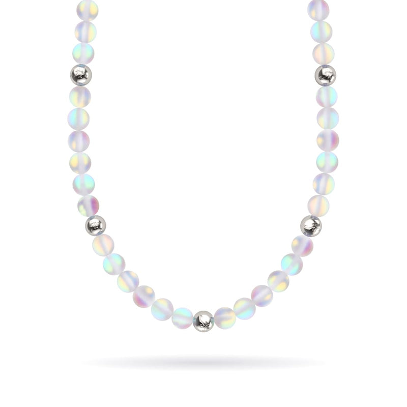 Rainbow White | Silver | Mermaid Glass Statement Necklace