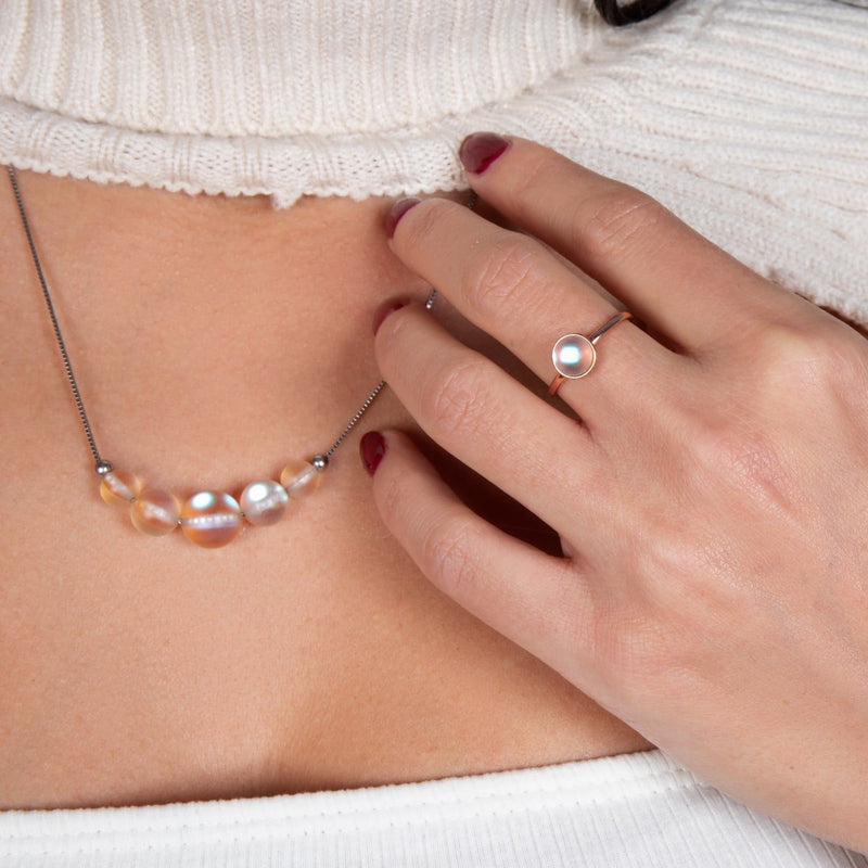 Rainbow White | Rose Gold Vermeil | Mermaid Glass Ring