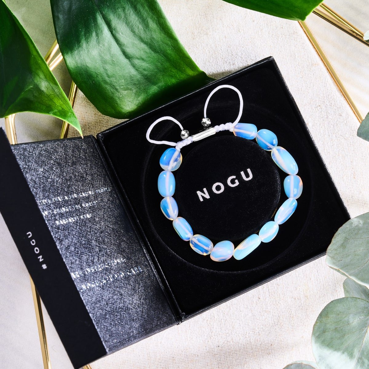 Silver x White | Opal Moonstone Pebble Macrame Bracelet