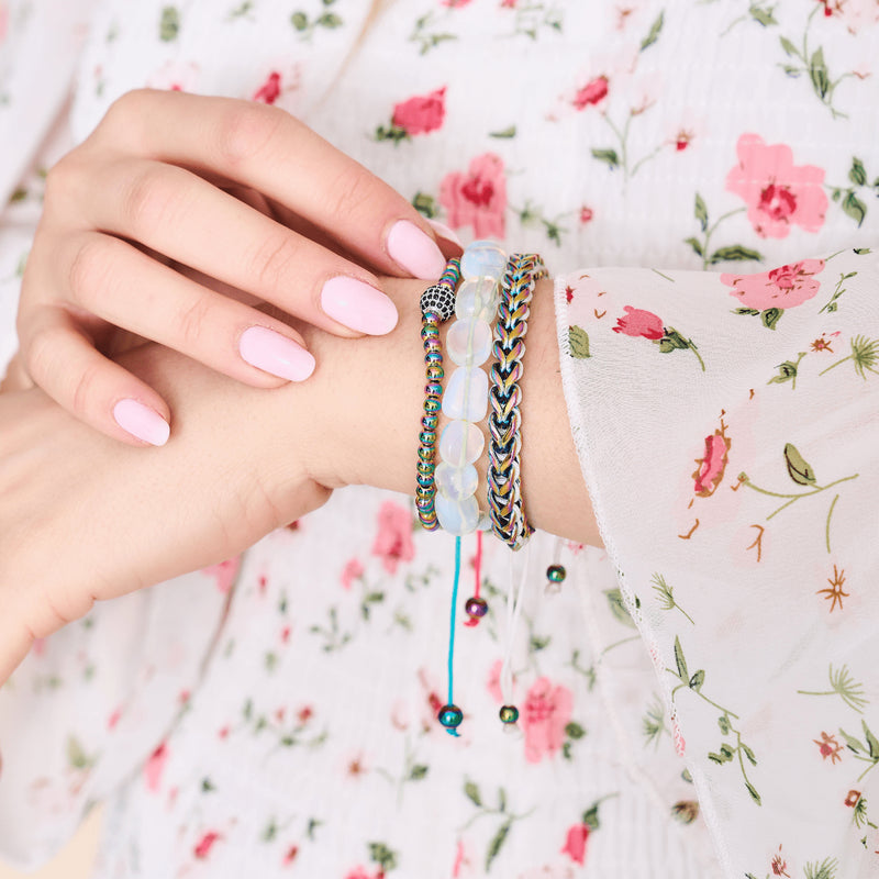 Unicorn Silver x Spectrum | Opal Moonstone Pebble Macrame Bracelet