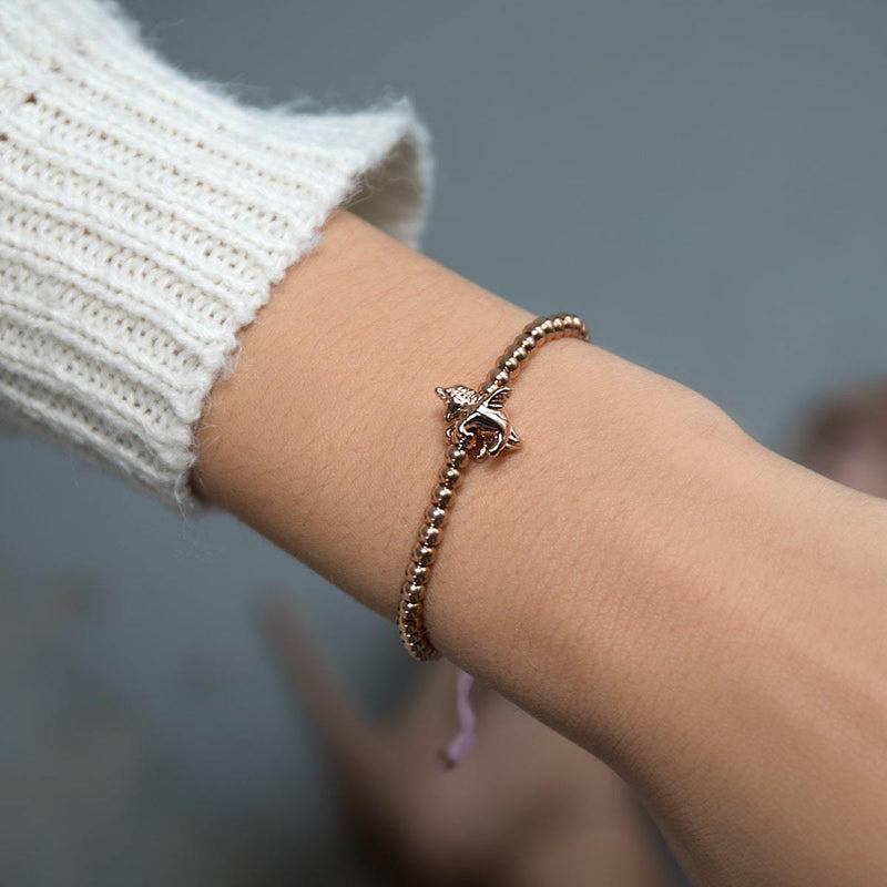 Pegasus | 18k Rose Gold | Winged Unicorn Macrame Charm Bracelet