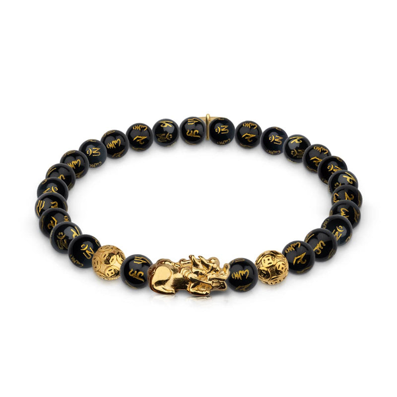 Mini Pixiu Feng Shui Bracelet | CARBON Element | Black Agate x 18k Gold