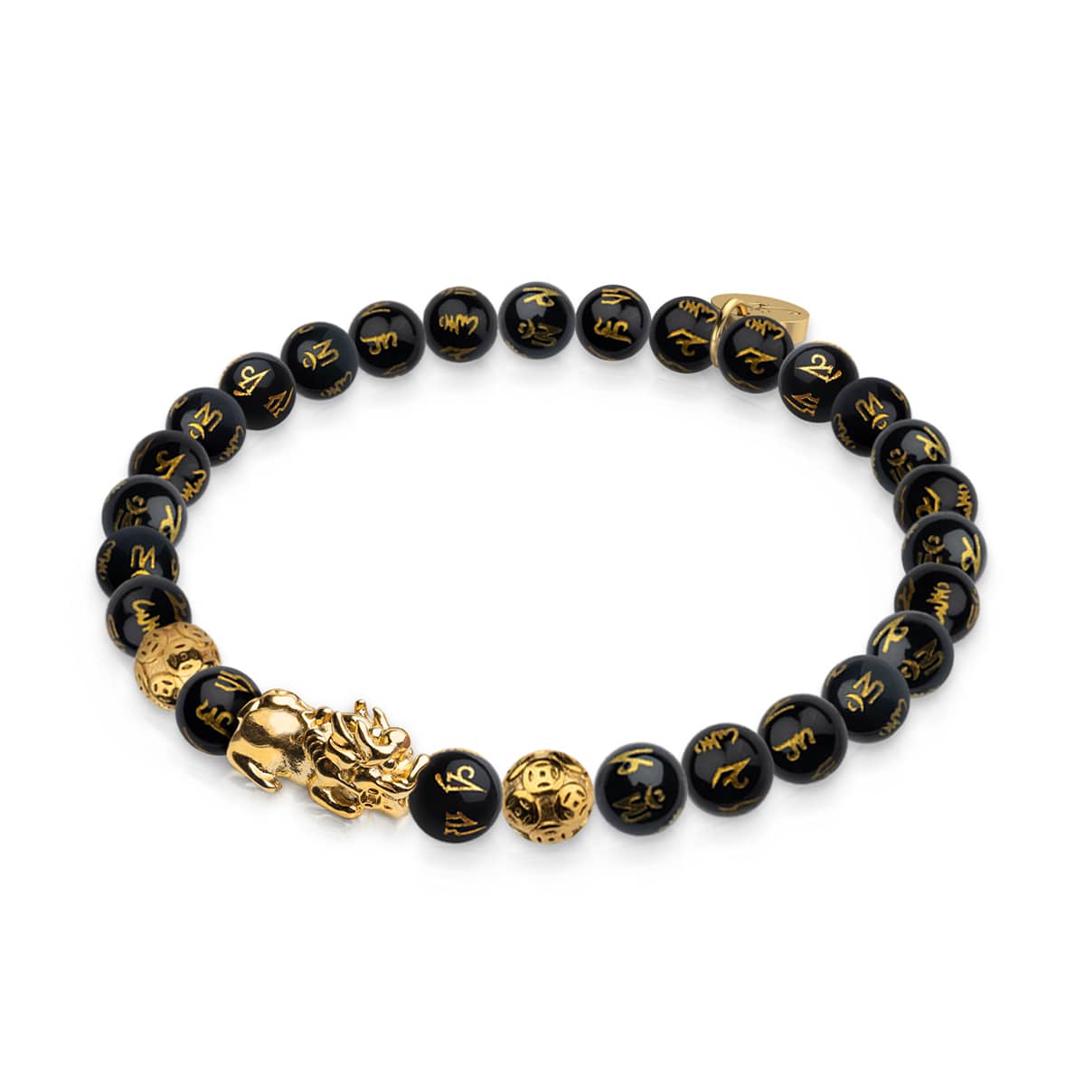 Mini Pixiu Feng Shui Bracelet | CARBON Element | Black Agate x 18k Gold