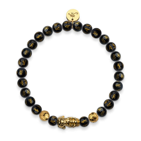 Mini Pixiu Feng Shui Bracelet | CARBON Element | Black Agate x 18k Gold