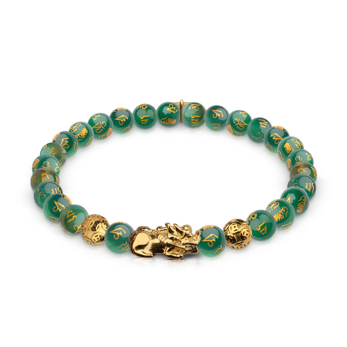 Mini Pixiu Feng Shui Bracelet | EARTH Element | Green Agate x 18k