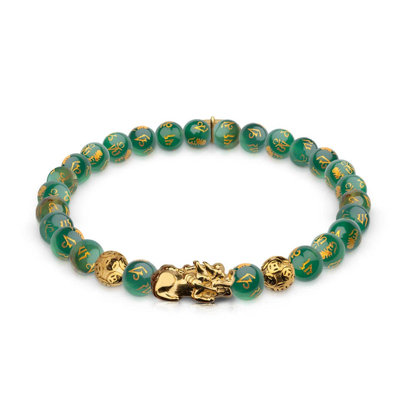 Mini Pixiu Feng Shui Bracelet | EARTH Element | Green Agate x 18k Gold