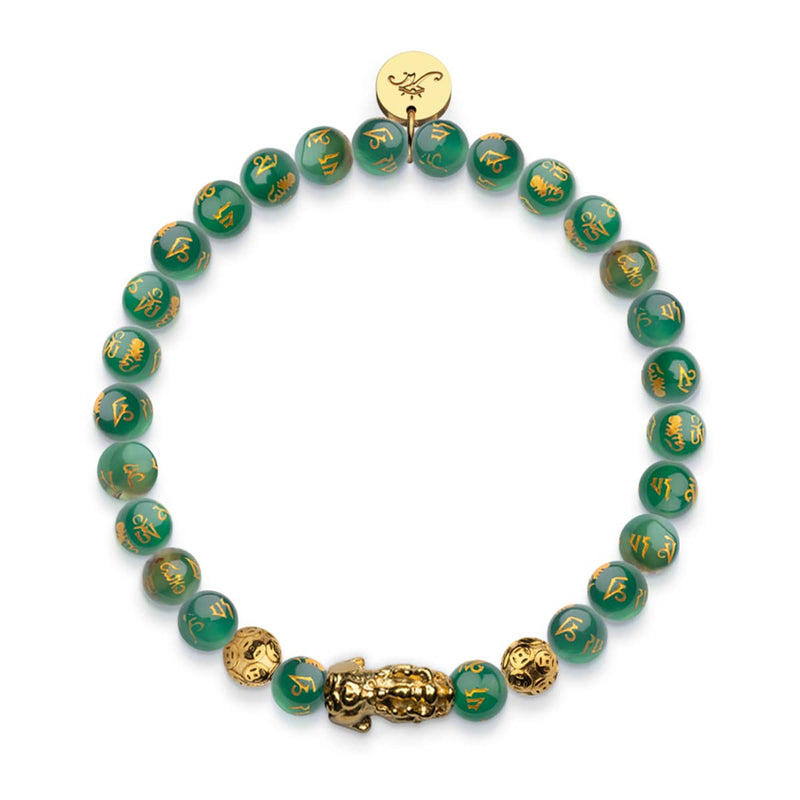 Mini Pixiu Feng Shui Bracelet | EARTH Element | Green Agate x 18k Gold