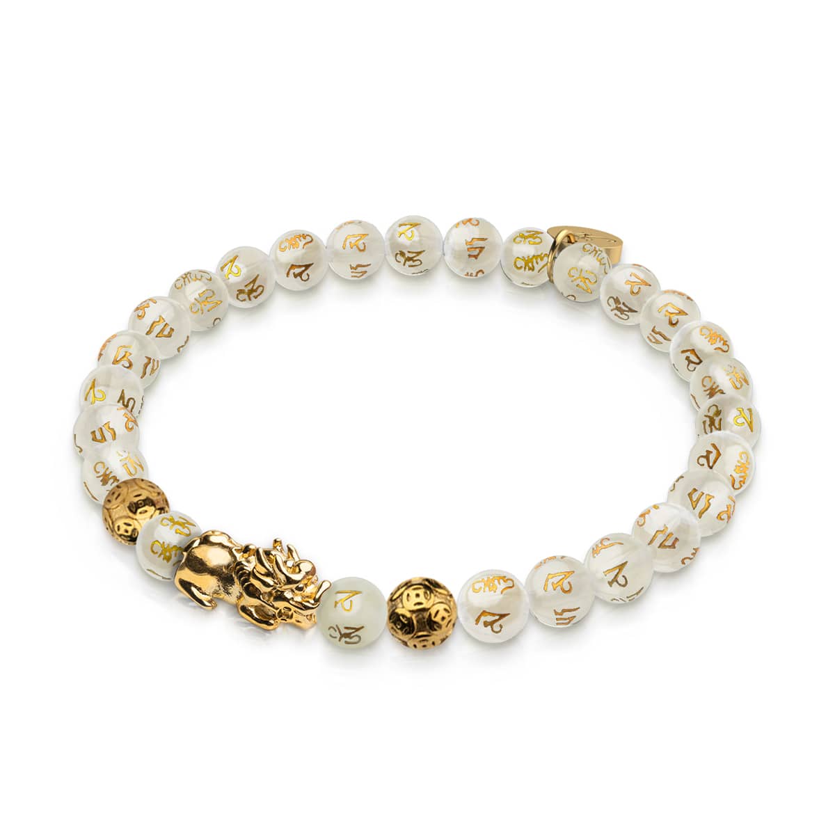 Mini Pixiu Feng Shui Bracelet | GOLD Element | White Agate x 18k Gold