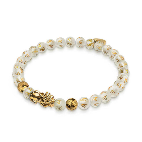 Mini Pixiu Feng Shui Bracelet | GOLD Element | White Agate x 18k Gold