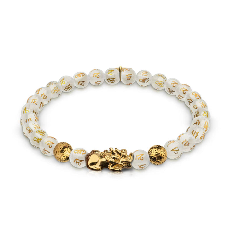 Mini Pixiu Feng Shui Bracelet | GOLD Element | White Agate x 18k Gold