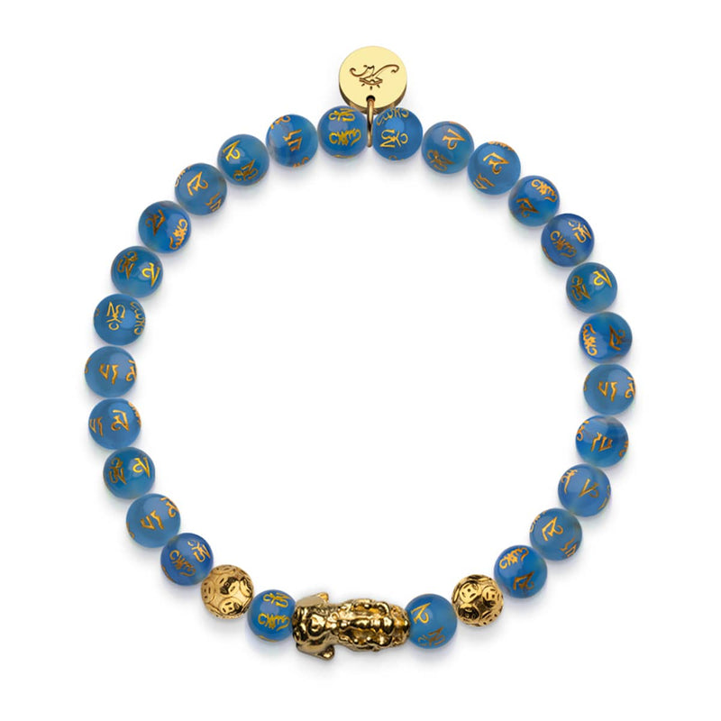 Mini Pixiu Feng Shui Bracelet | WATER Element | Blue Agate x 18k Gold