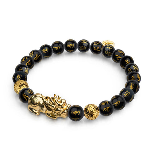 Pixiu Feng Shui Bracelet | CARBON Element | Black Agate x 18k Gold