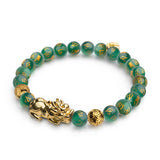 Pixiu Feng Shui Bracelet | EARTH Element | Green Agate x 18k Gold