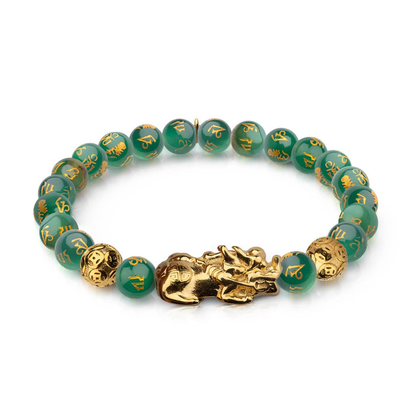 Pixiu Feng Shui Bracelet | EARTH Element | Green Agate x 18k Gold