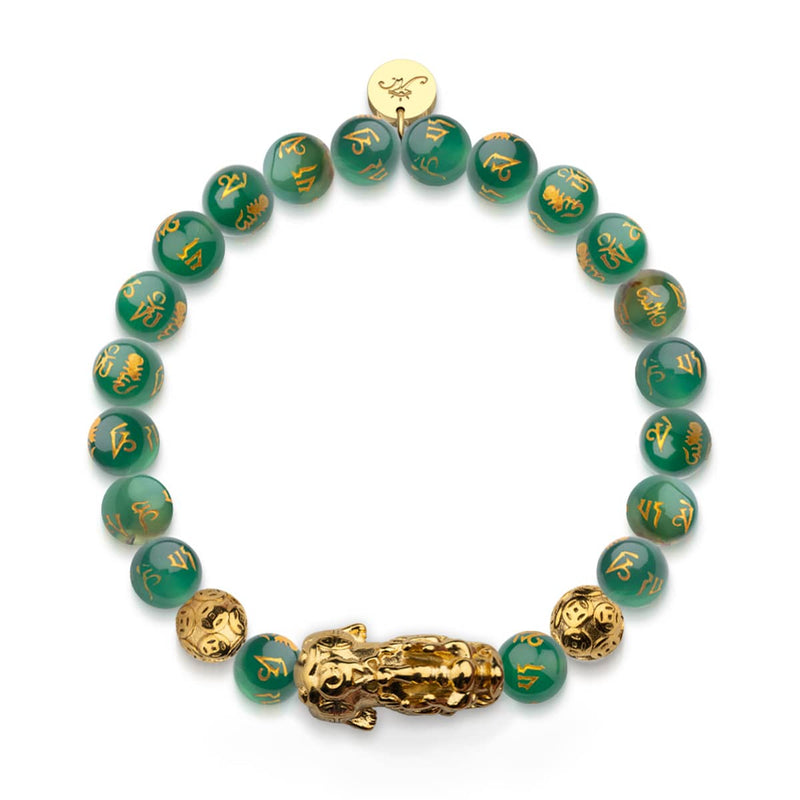 Pixiu Feng Shui Bracelet | EARTH Element | Green Agate x 18k Gold