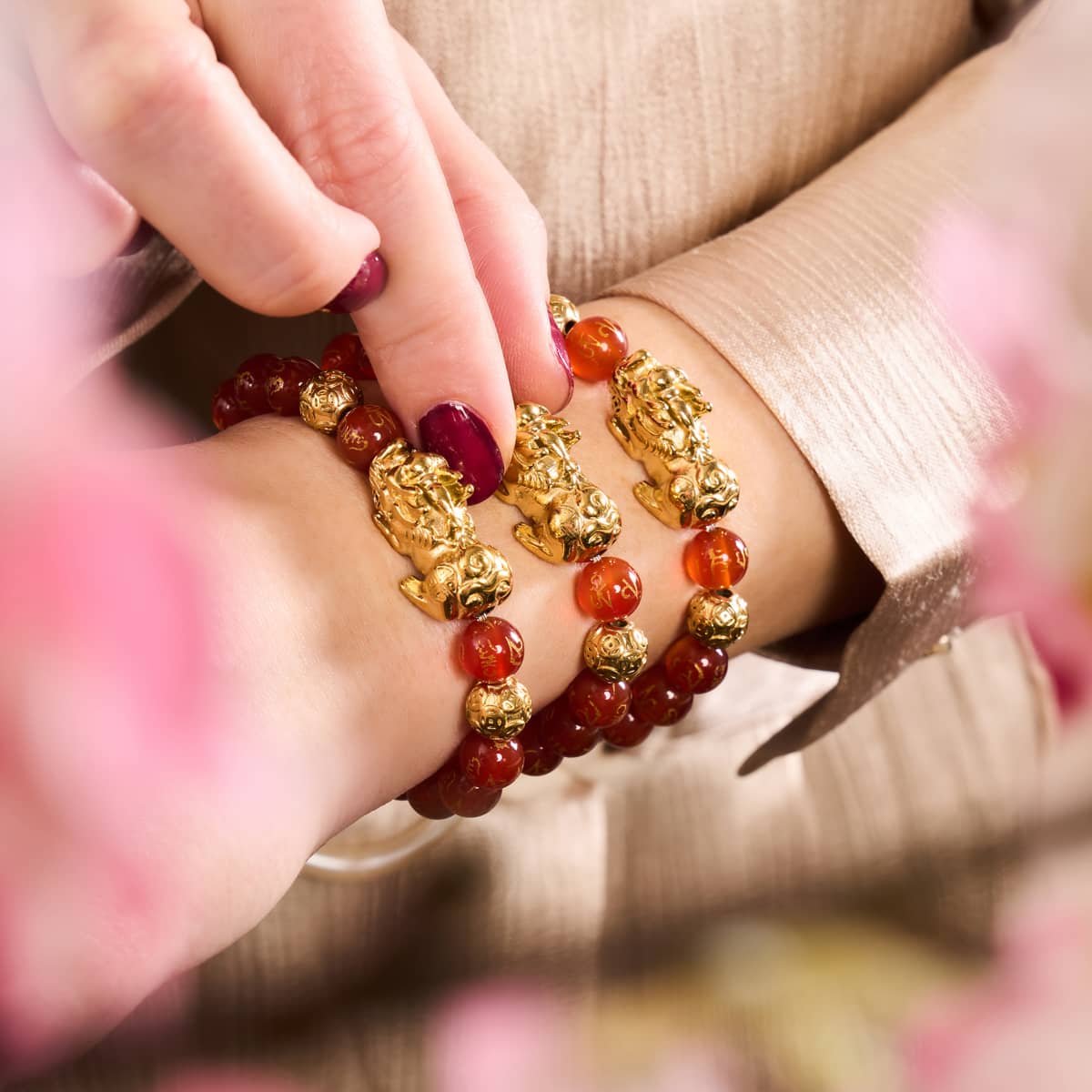 Pixiu Feng Shui Bracelet | FIRE Element | Red Agate x 18k Gold