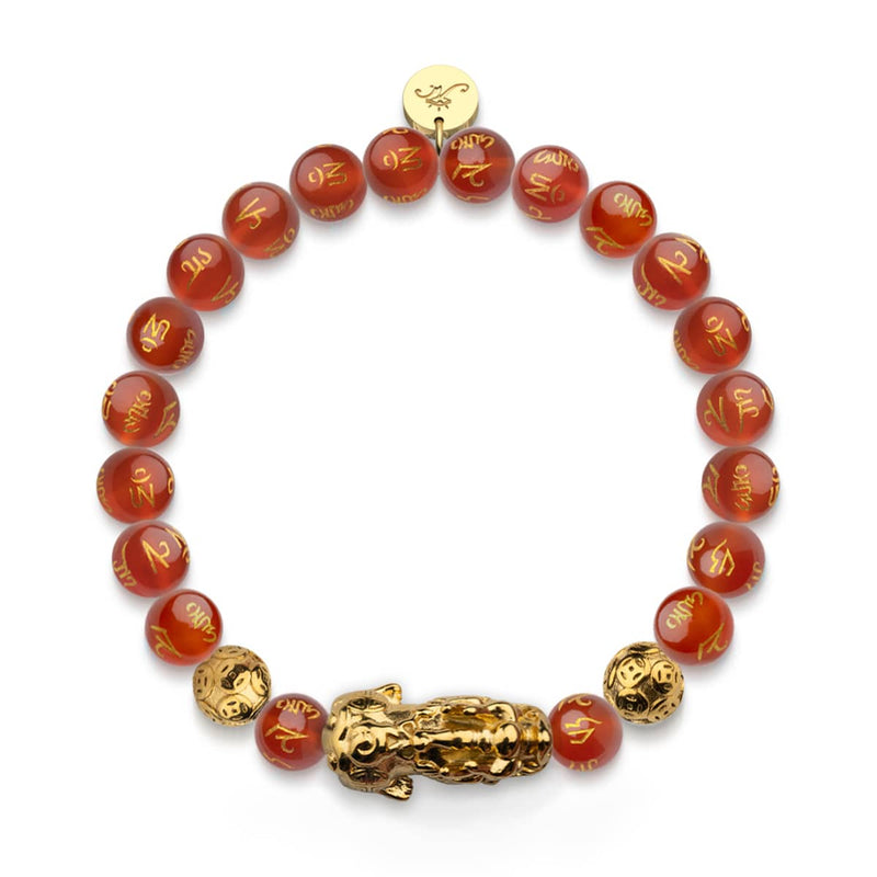Pixiu Feng Shui Bracelet | FIRE Element | Red Agate x 18k Gold