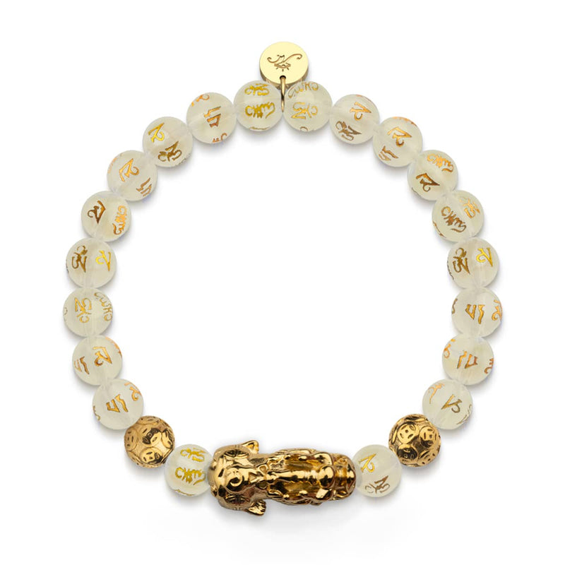 Pixiu Feng Shui Bracelet | GOLD Element | White Agate x 18k Gold