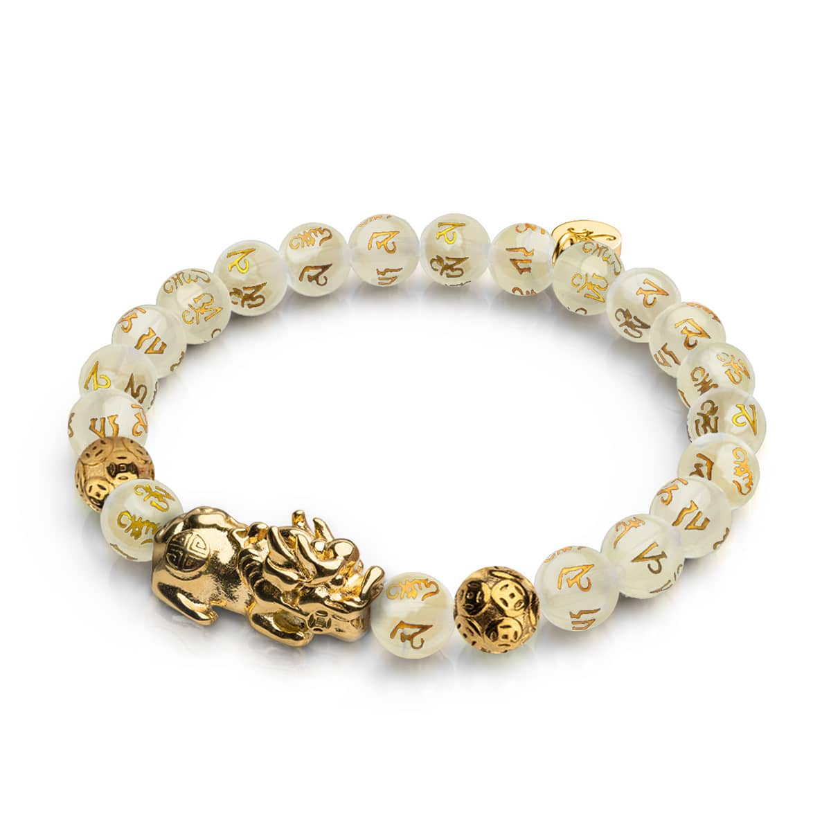 Pixiu Feng Shui Bracelet GOLD Element White Agate x 18k Gold