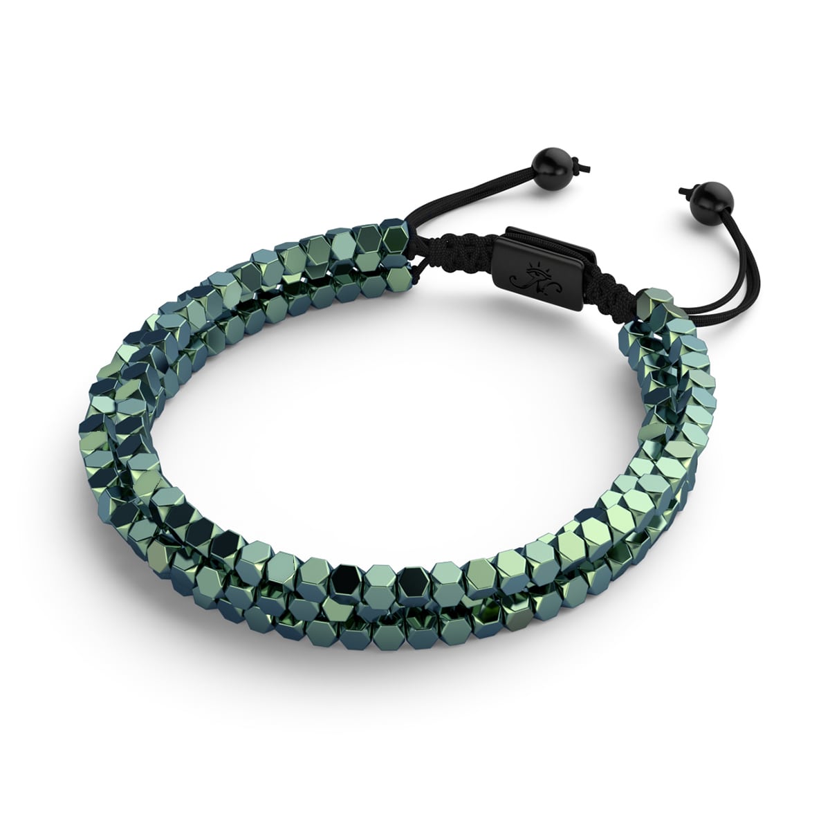 Mini Sacred Geom | Seafoam Hematite x Gunmetal | Triple Strand Bracelet