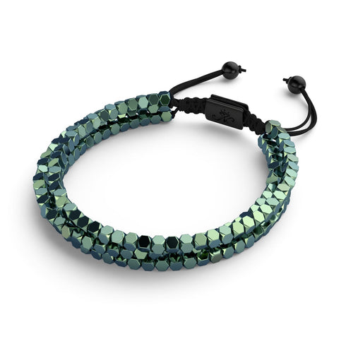 Mini Sacred Geom | Seafoam Hematite x Gunmetal | Triple Strand Bracelet