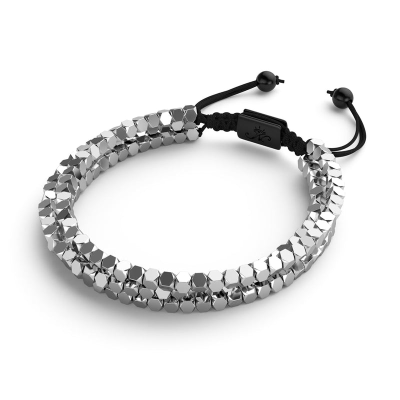 Mini Sacred Geom | Silver Hematite x Gunmetal | Triple Strand Bracelet