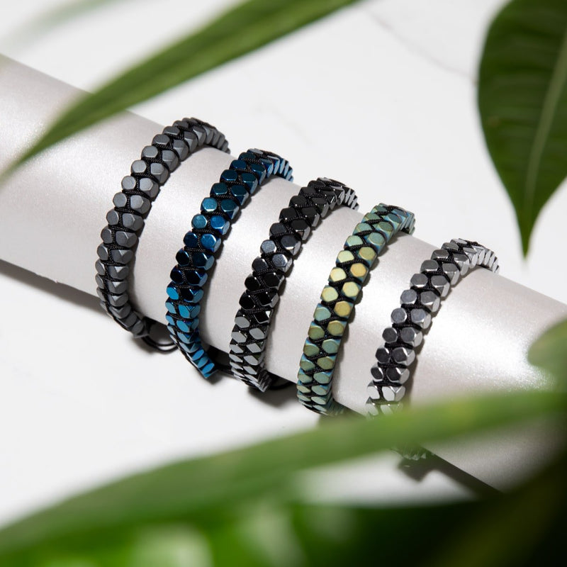 Sacred Geom | Blue Hematite | Gunmetal | Octahedron Bracelet