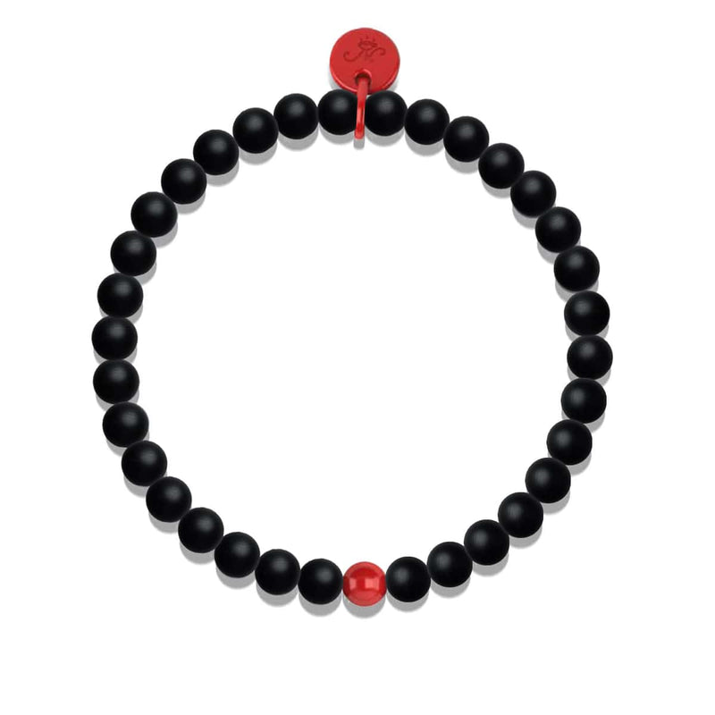 Matte Black Agate | Silver and Red Enamel | Santa Charm Bracelet