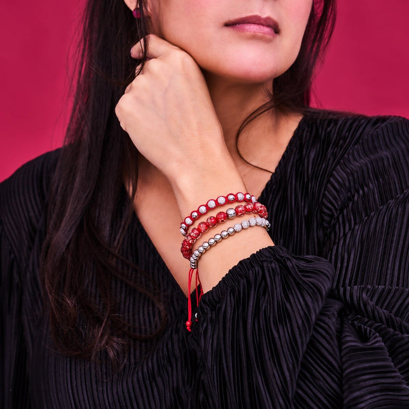 Silver and Red Enamel | Crystal Gala | Santa Bracelet