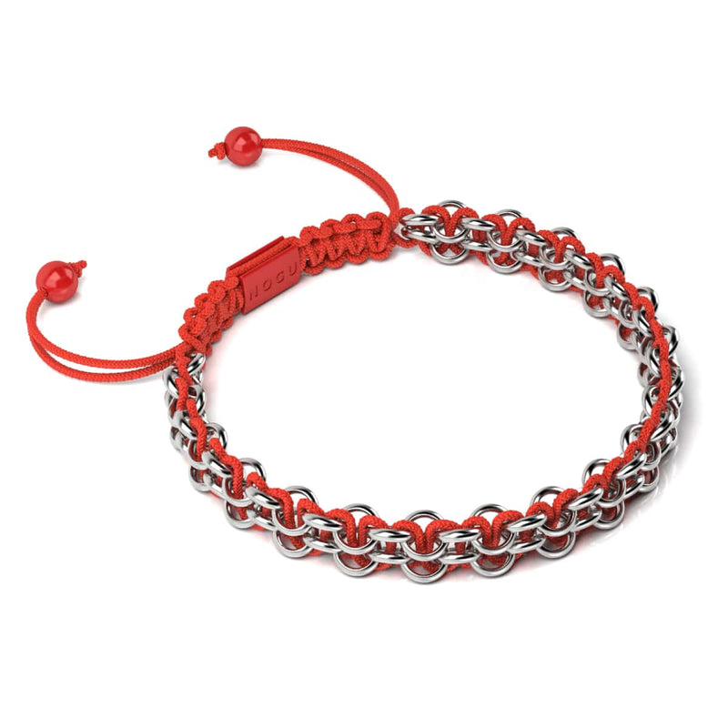 Silver and Red Enamel | Kismet Links | Macrame Santa Bracelet