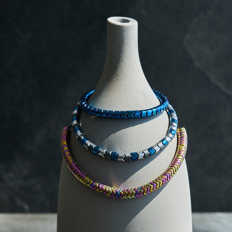 Serpentine | Blue Hematite x Gunmetal | Wave Bracelet